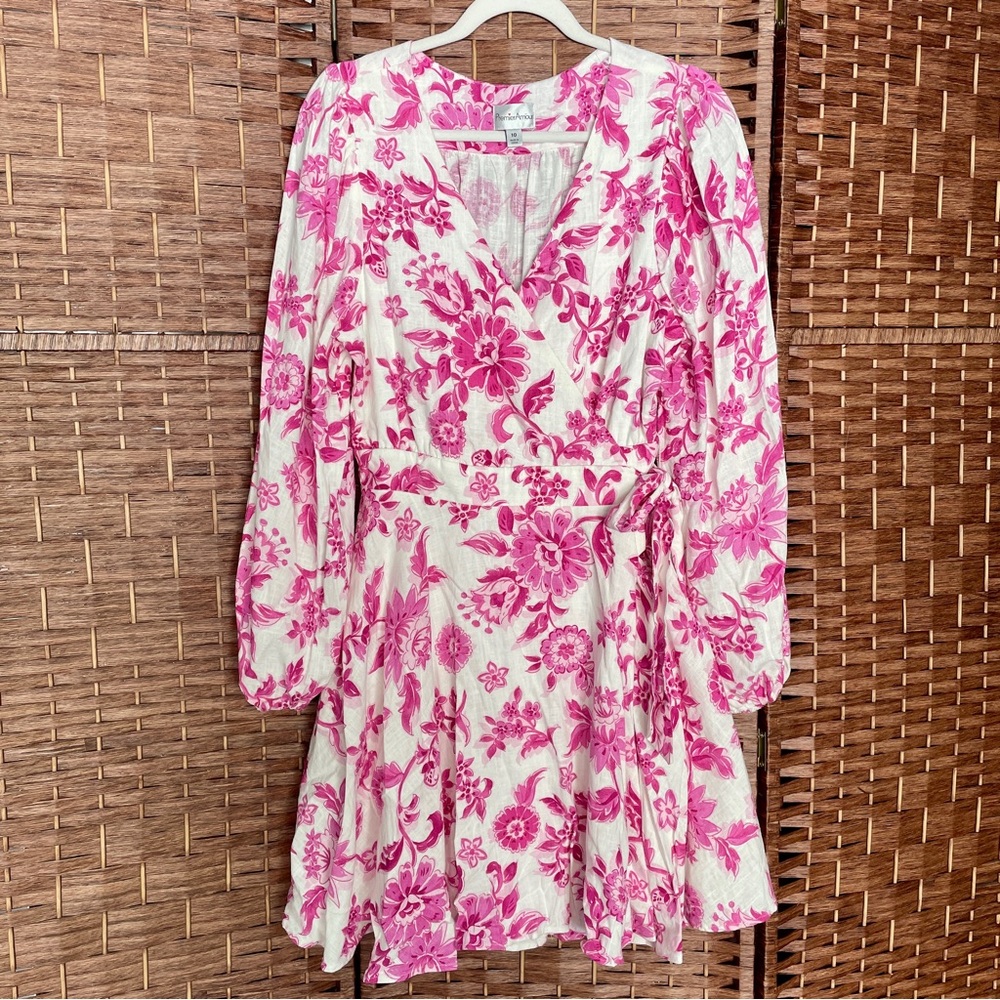 Premier Amour, Long Sleeve Floral Wrap Dress - Romantic Boho Coquette, Size 10.